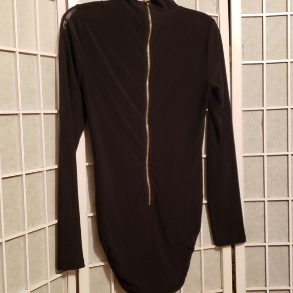 DKNY BLACK BODYSUIT SZ S, ZIP BACK MESH SLEEVE - Picture 4 of 5